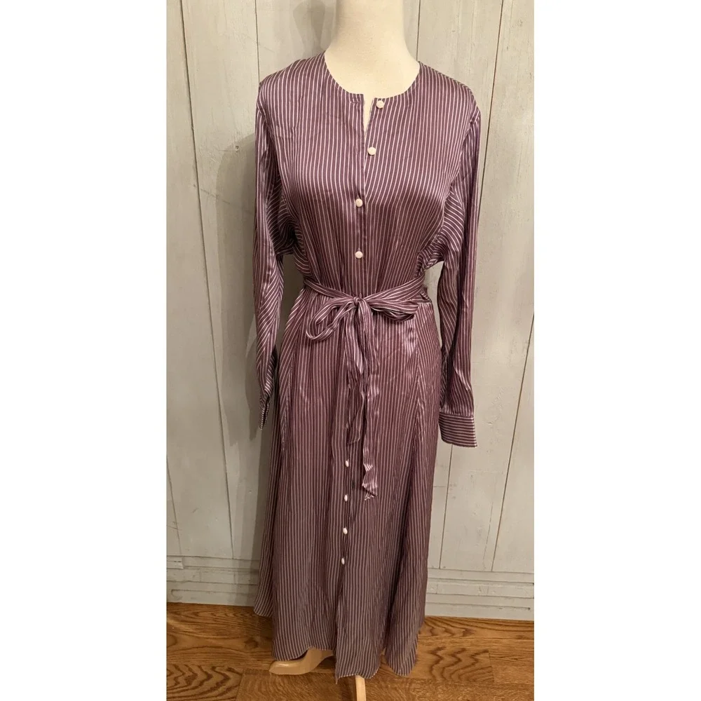 Tory Burch Purple Striped Candystripe Viscose Shirt dress Belt Tie New Sz-6 898$